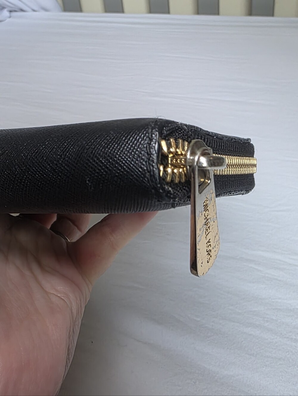 Michael Kors Black Saffiano Leather Zip Wallet with Gold Logo - Picture 6 of 15